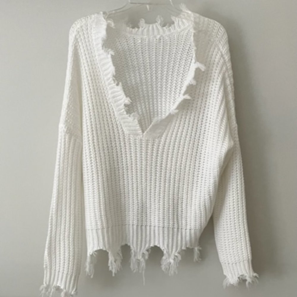White distressed and frayed Sweater